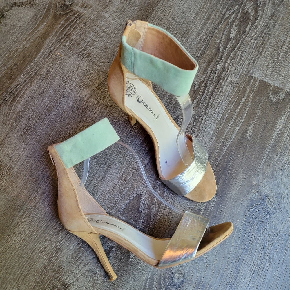Jeffrey Campbell Ibiza Leather Suede Metallic Ankle Strap Stiletto Heels